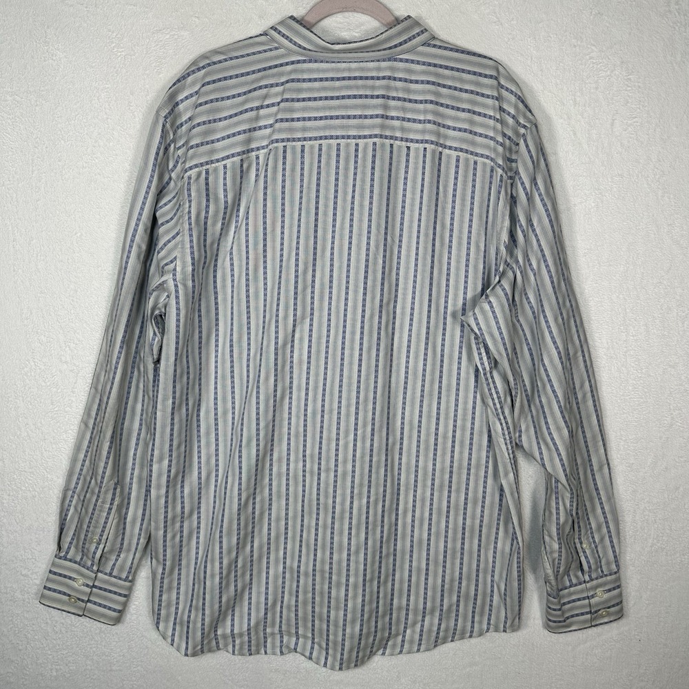 Eddie Bauer XL Tall Button Down Shirt Blue White Geometric Stripe 100% Cotton - Picture 7 of 8